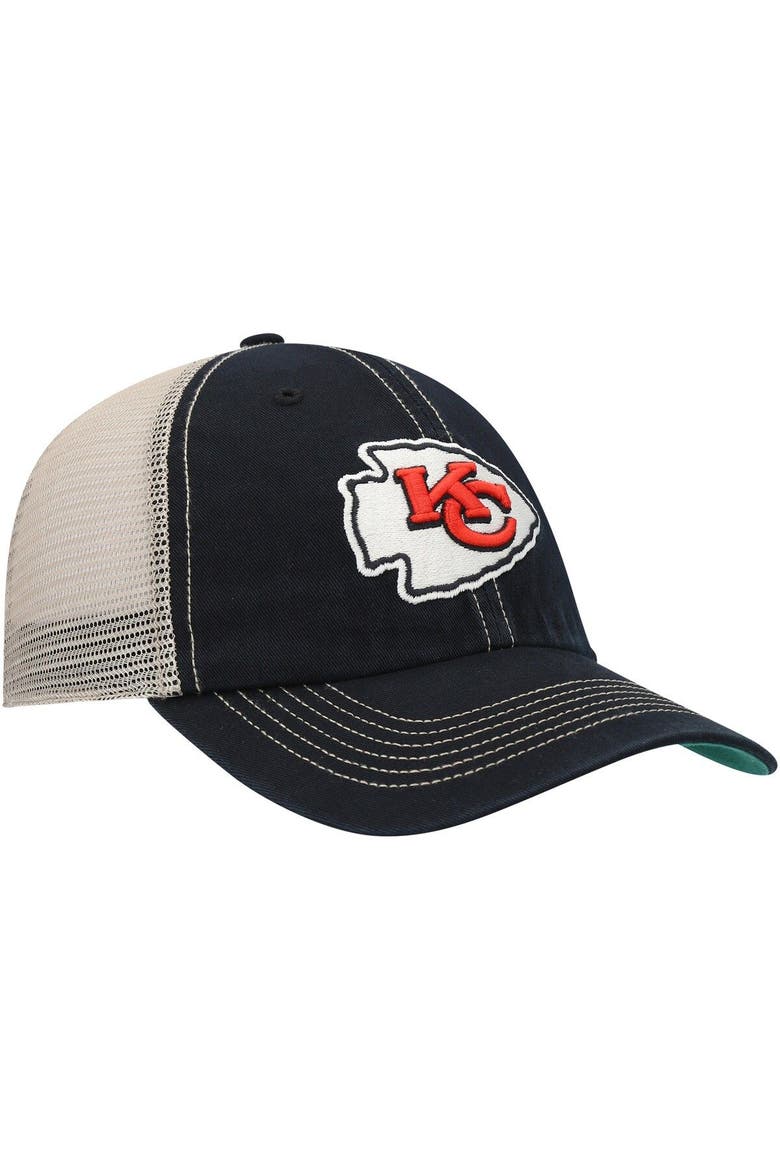 Men's '47 Black/Natural Kansas City Chiefs Trawler Trucker Clean Up Snapback Hat, Alternate, color, Black