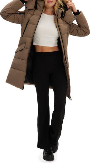 Taffeta Down Faux Fur Trimmed Belted Coat