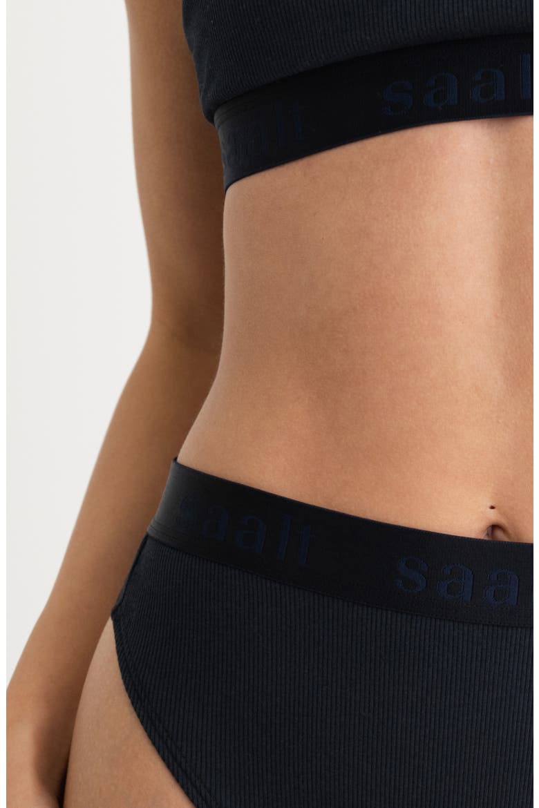 Period & Leakproof High Rise Stretch Cotton & Modal Rib Thong, Alternate, color, VOLCANIC BLACK