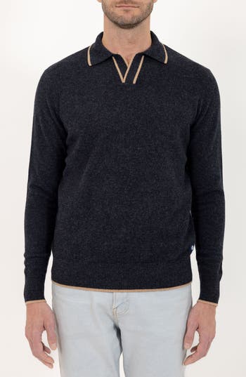 Pino By Pinoporte Johnny Collar Long Sleeve Wool Polo In Charcoal