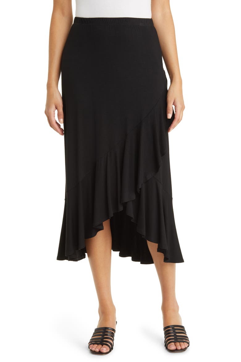 Flounce Midi Skirt, Main, color, BLACK