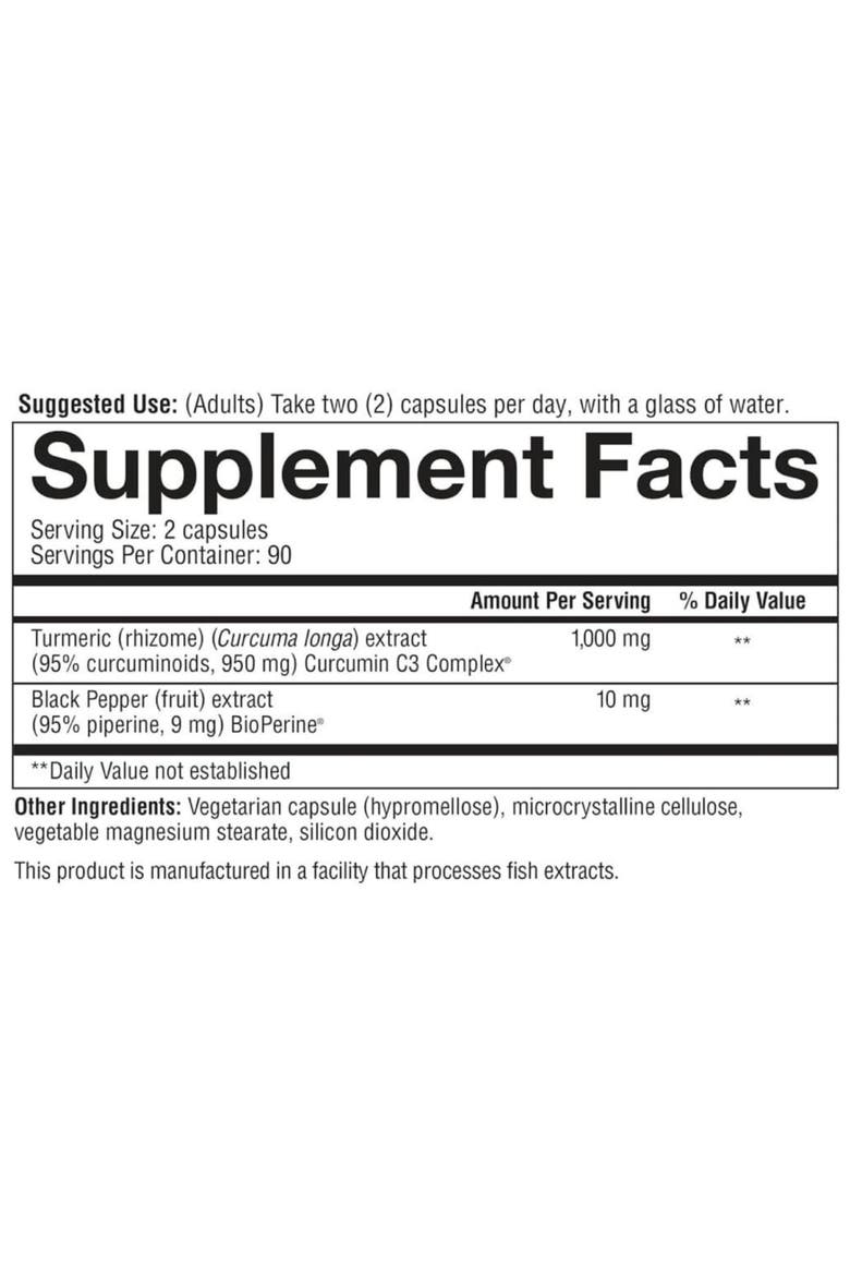 Extra Strength Turmeric Curcumin Supplement 1000 mg 180 Vegetarian Capsules, Alternate, color, None