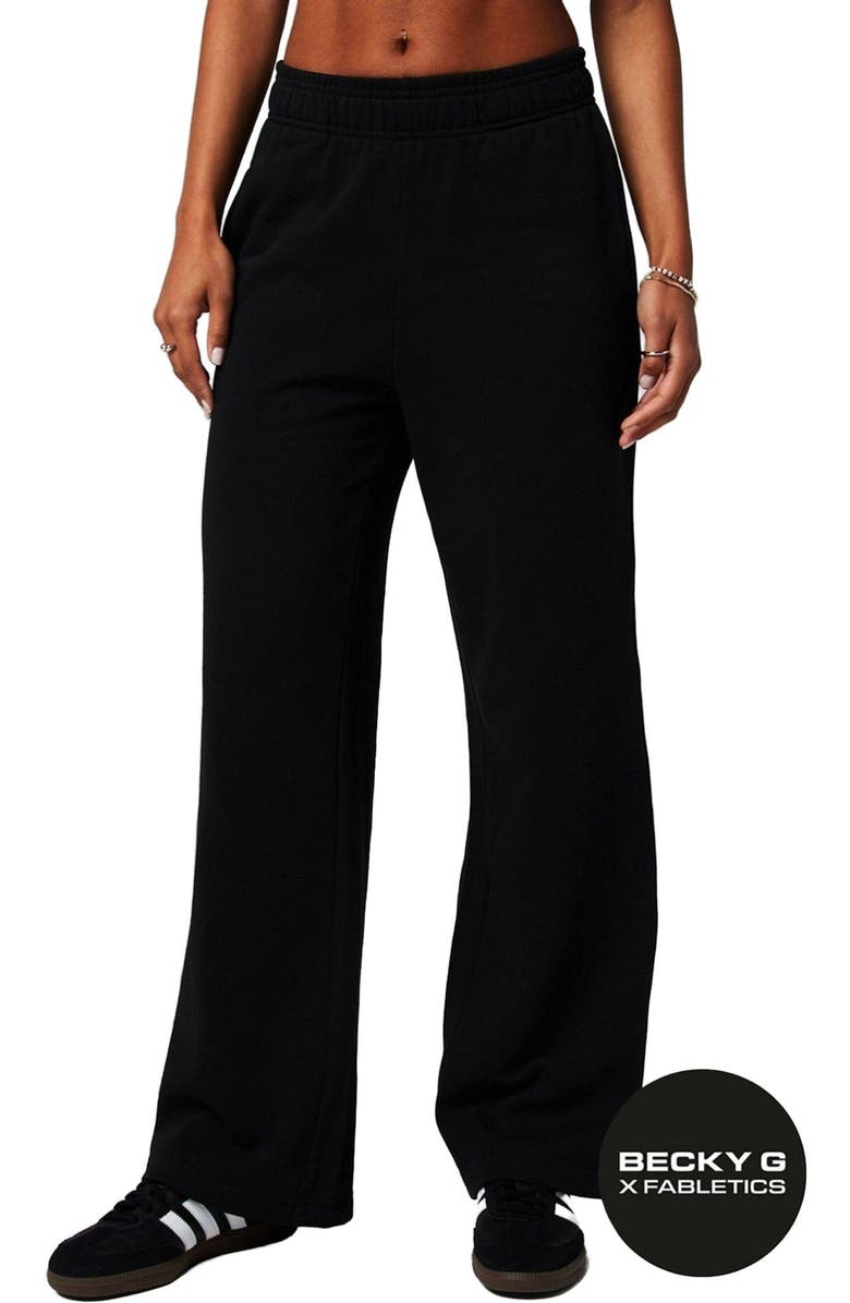 Fabletics Women's Year Round Terry Wide Leg Sweatpant, Main, color, Black
