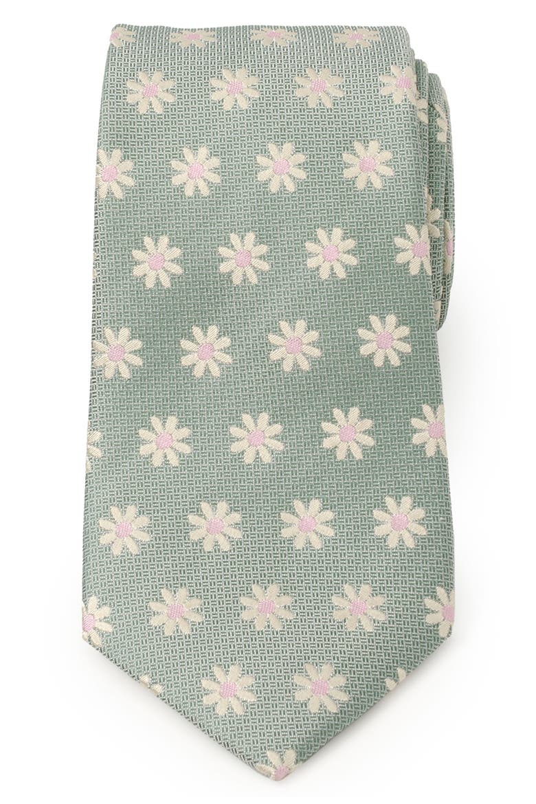 Daisy Floral Silk Tie, Main, color, GREEN