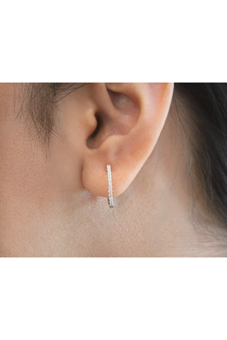 Evangeline Halfway Diamond Set Huggie Hoop Earrings in 14K Gold, Alternate, color, 14K White Gold