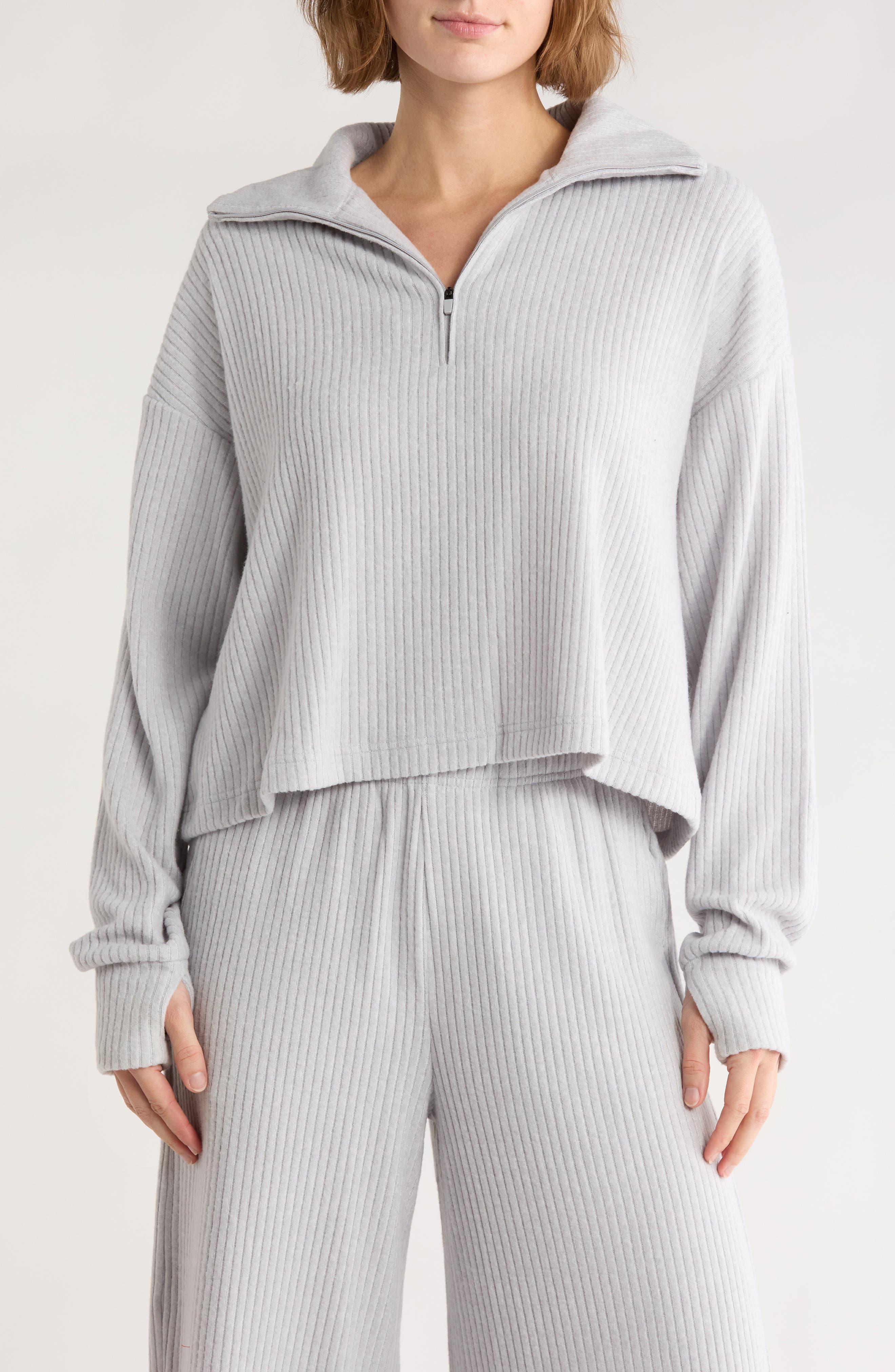 90 DEGREE BY REFLEX Brooklyn Rebel Rib Knit Half Zip Sweatshirt