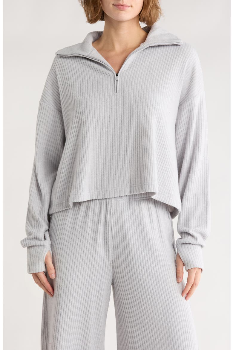 Brooklyn Rebel Rib Knit Half Zip Sweatshirt, Main, color, HEATHER GREY