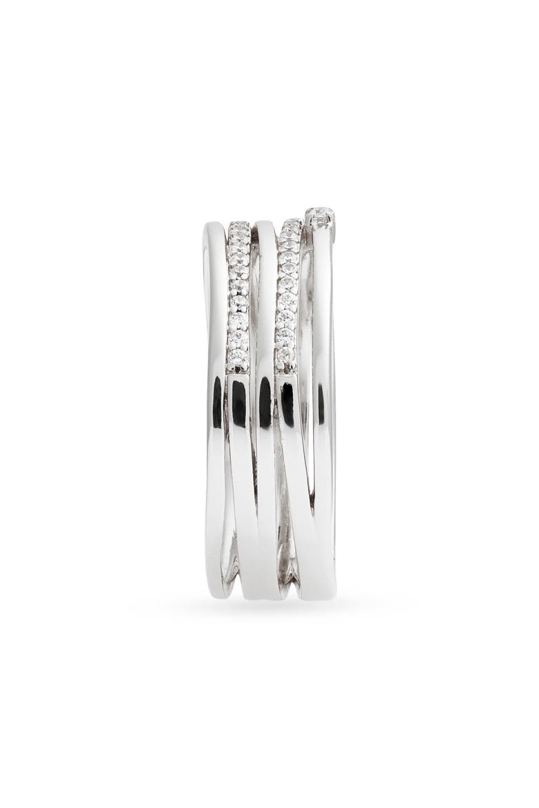 Demifine Cubic Zirconia Crossover Multiband Ring, Alternate, color, STERLING SILVER PLATED