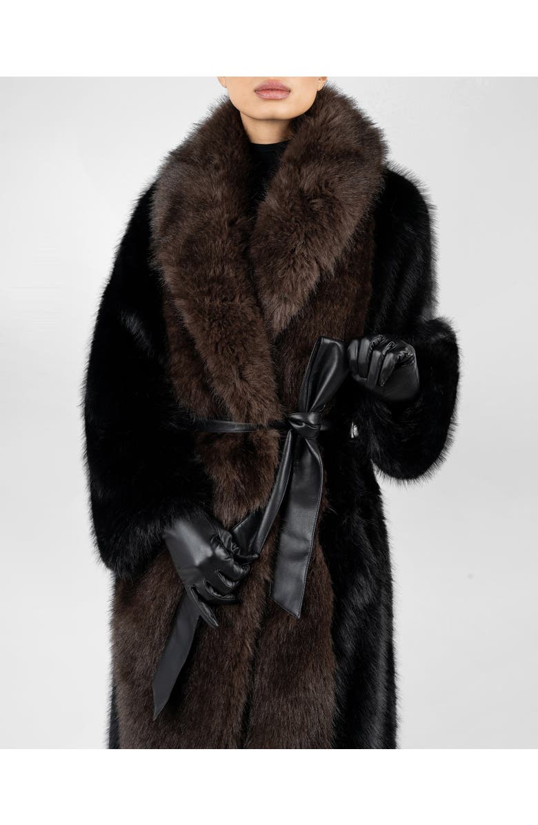 WeWoreWhat Faux Fur Belted Jacket, Alternate, color, Black/Drk Brown