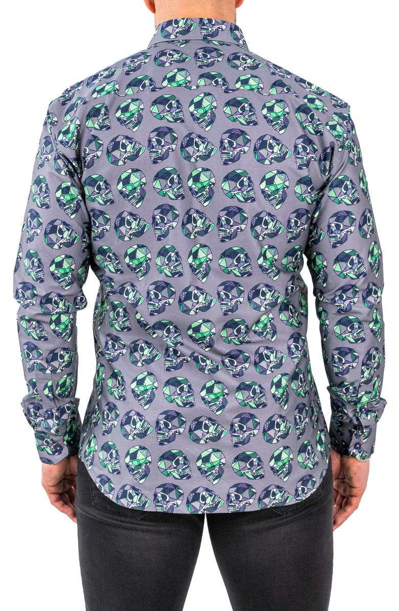 Maceoo Fibonacci Skullpatch Contemporary Fit Button-Up Shirt, Alternate, color, Grey