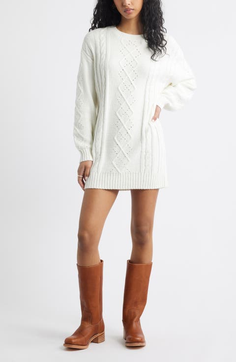 Long Sleeve Cable Knit Sweater Dress
