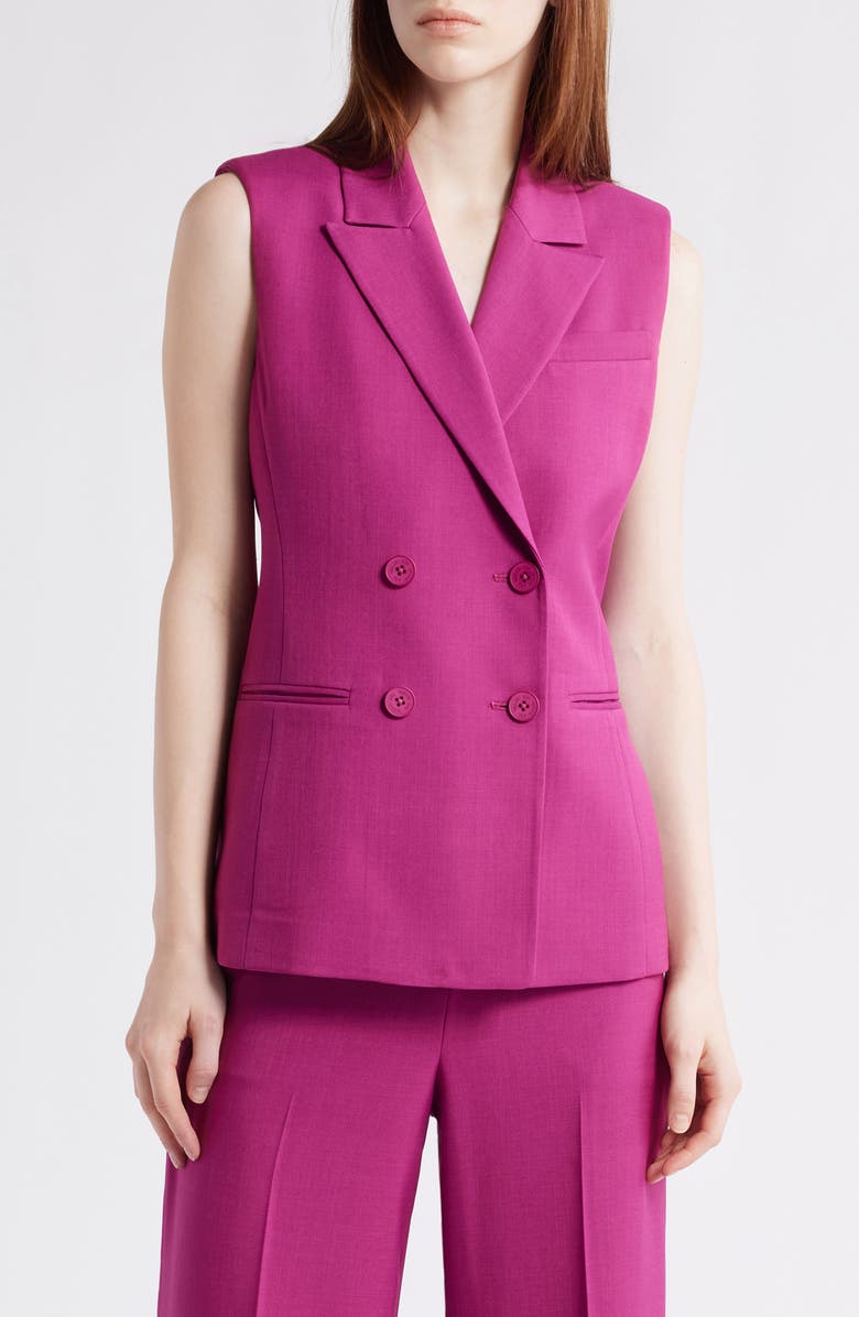 Tahari ASL Double Breasted Long Vest, Main, color, Wild Berry