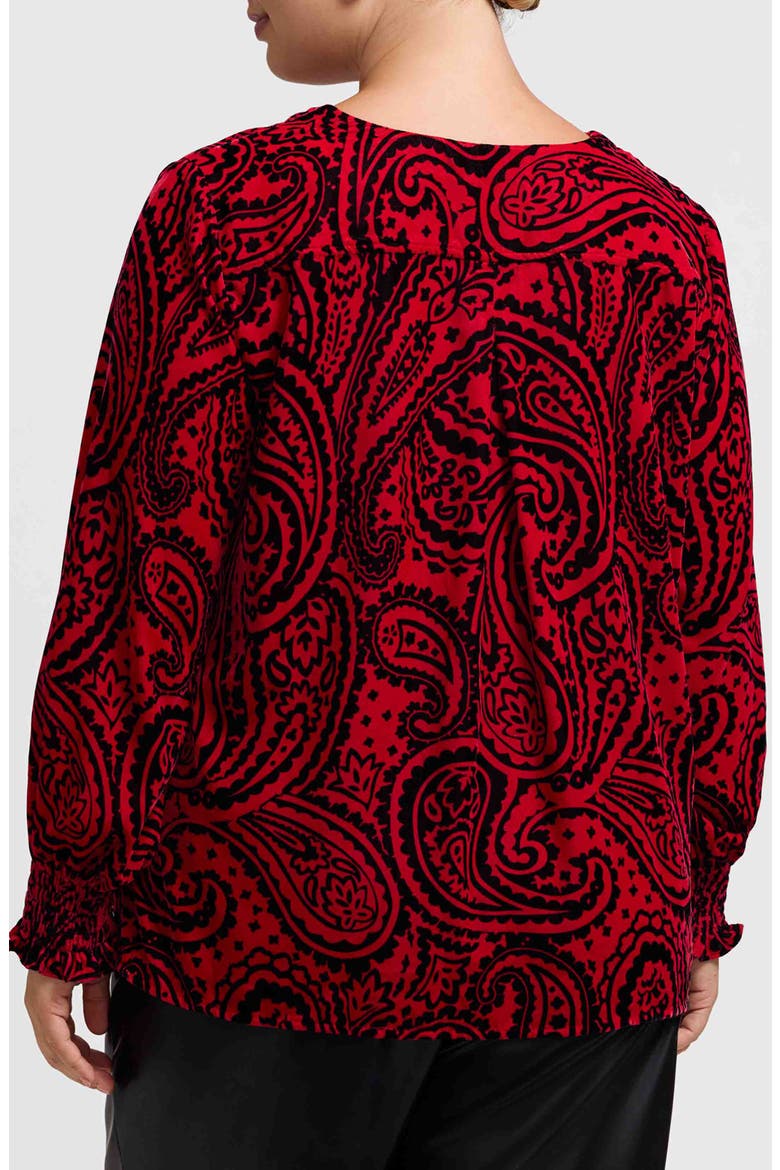 Alicia Velvet Paisley Popover Top, Alternate, color, RED/ BLACK