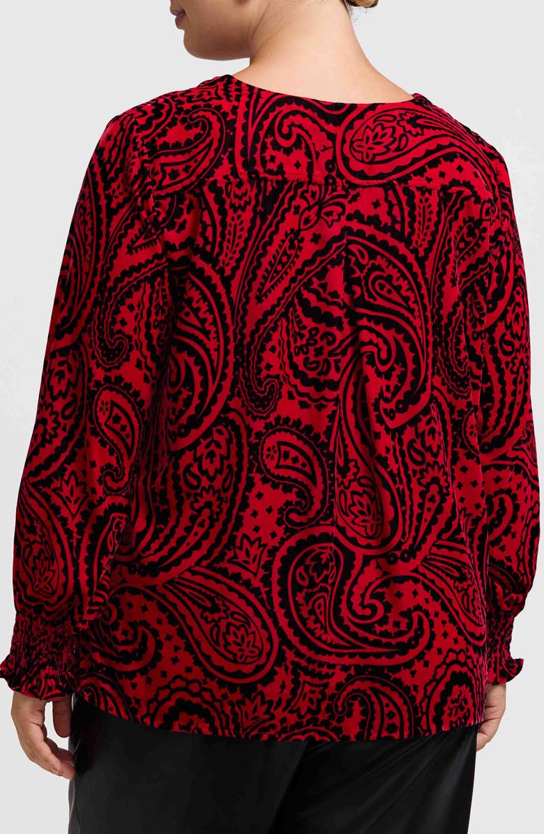 Foxcroft Alicia Velvet Paisley Popover Top, Alternate, color, Red/ Black
