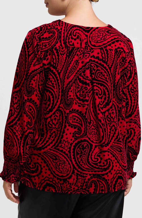 Foxcroft Alicia Velvet Paisley Popover Top In Animal Print