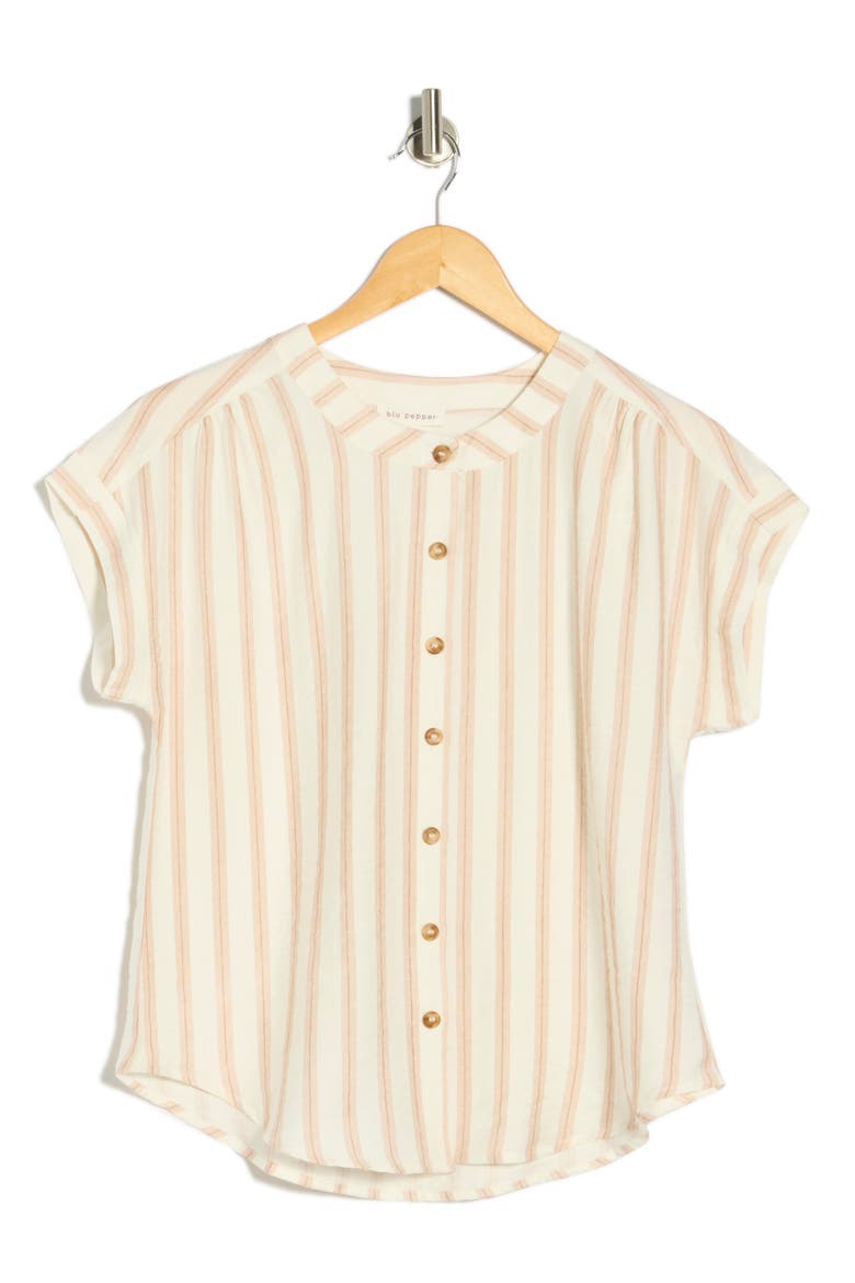 Stripe Button-Up Shirt, Alternate, color, KHAKI