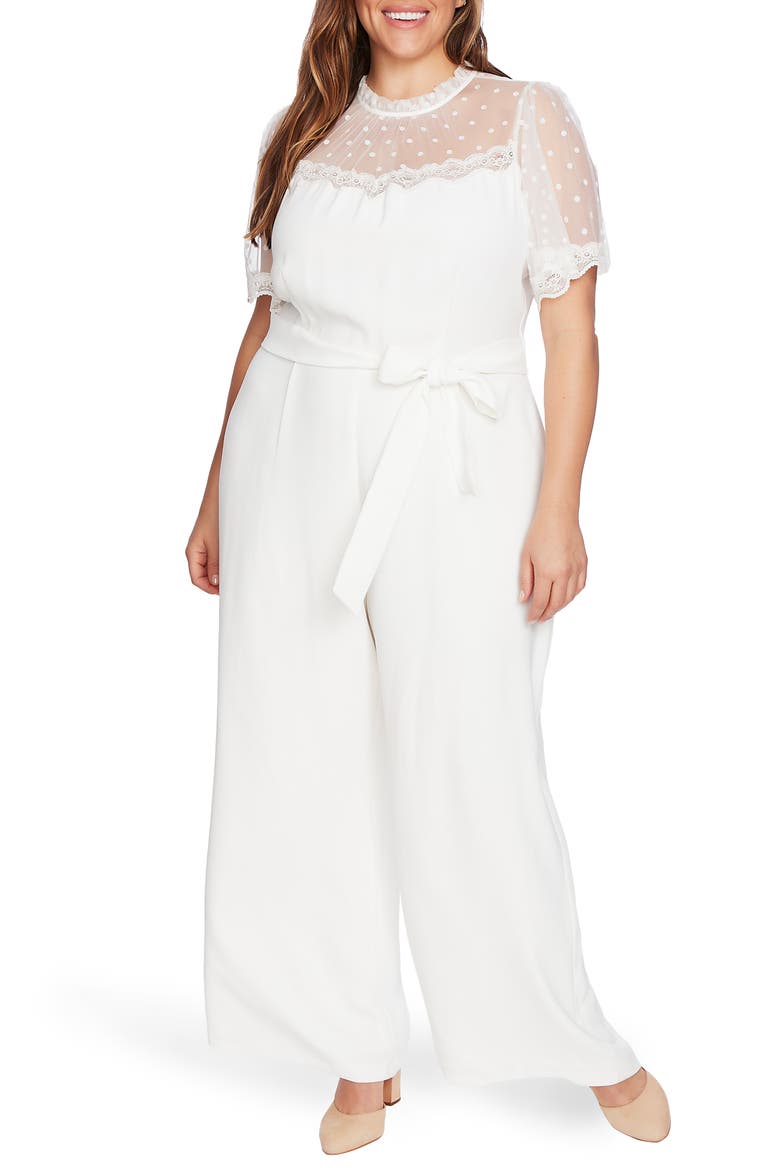 Flock Dot Short Sleeve Jumpsuit, Main, color, SOFT ECRU