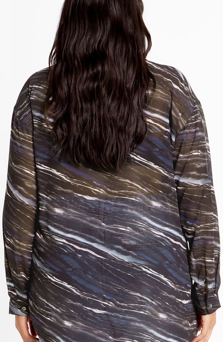 City Chic Sally Sheer Button-Up Shirt, Alternate, color, Marble