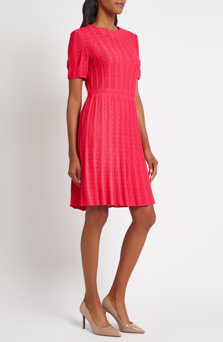 Ming Wang Fit & Flare Pointelle Stitch Dress, Alternate, color, Vibrant Fuchsia