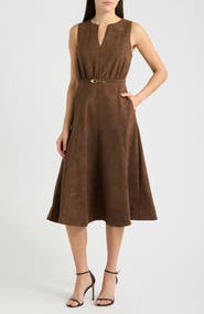 En Saison Eloise Belted Faux Suede Midi Dress