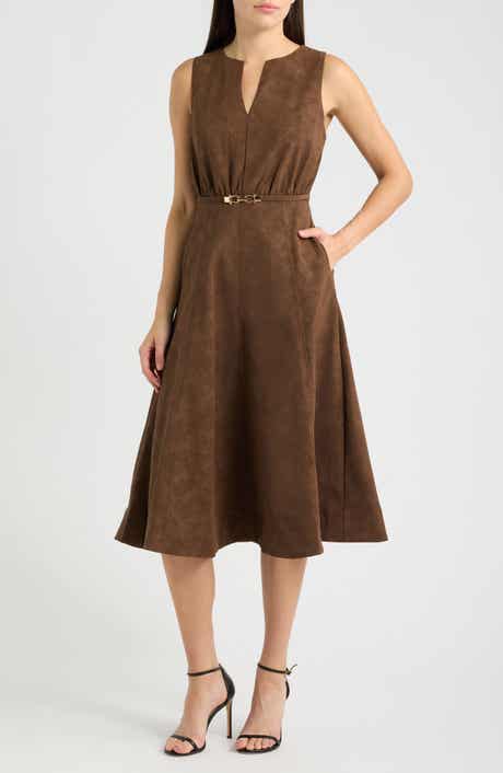 Eloise Belted Faux Suede Midi Dress