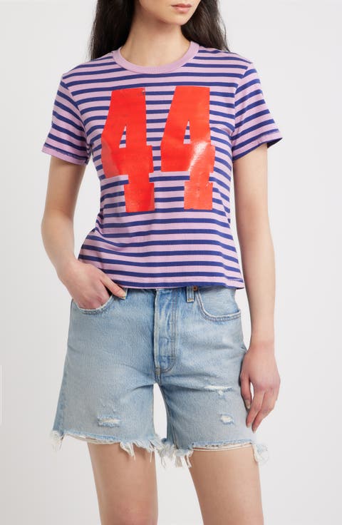 44 Stripe Crop Graphic T-Shirt