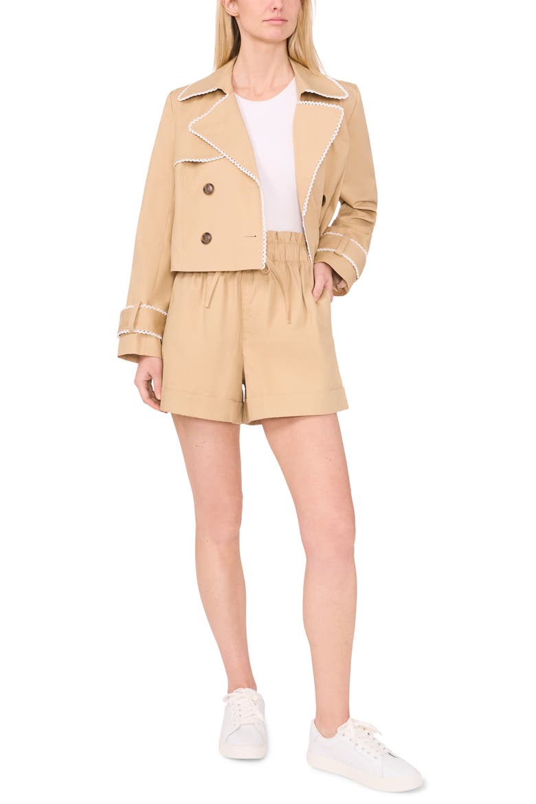Scallop Double Breasted Crop Trench Coat, Alternate, color, HAZELNUT