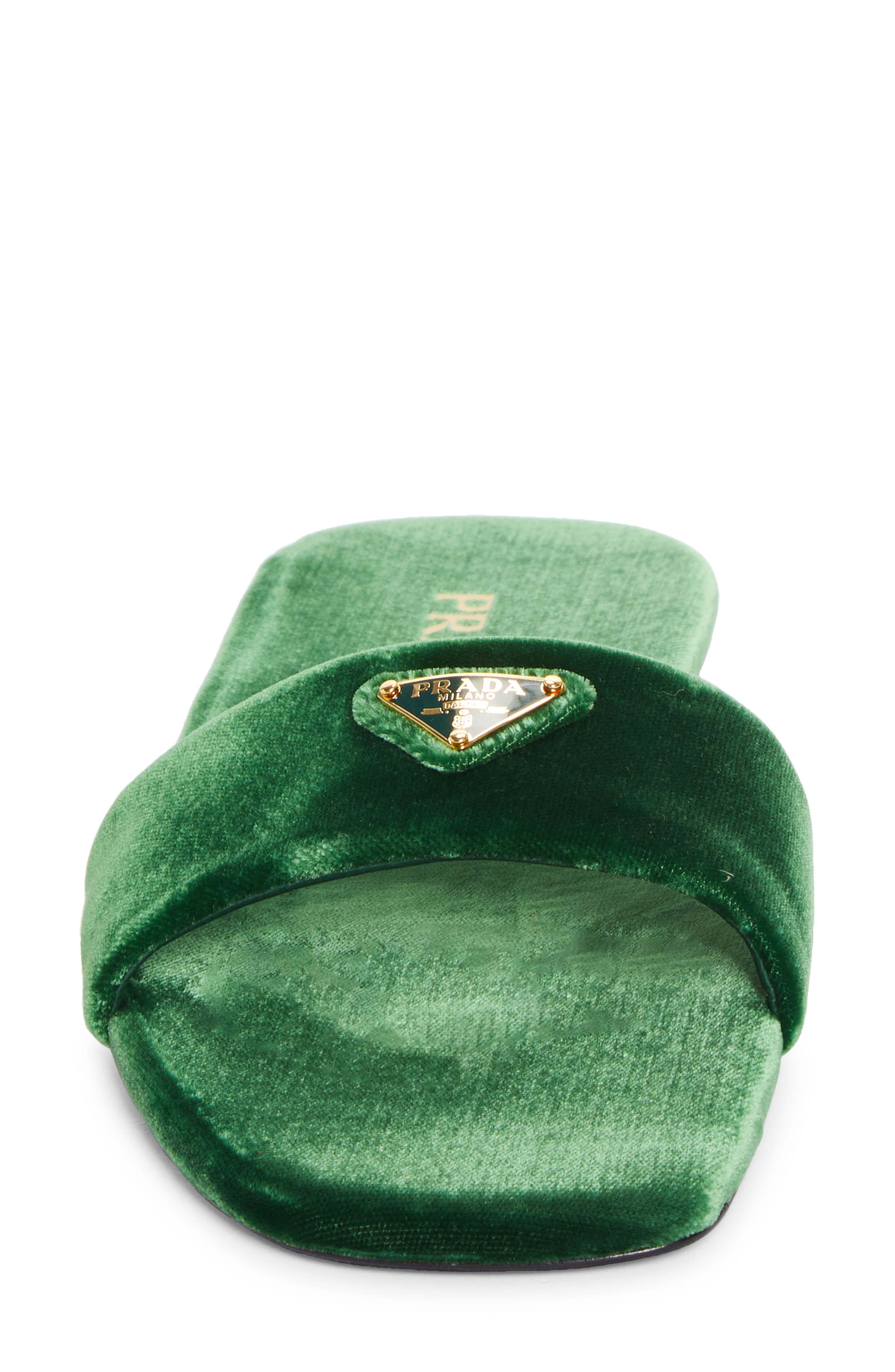 Prada Logo Velvet Slide Sandal, Alternate, color, 