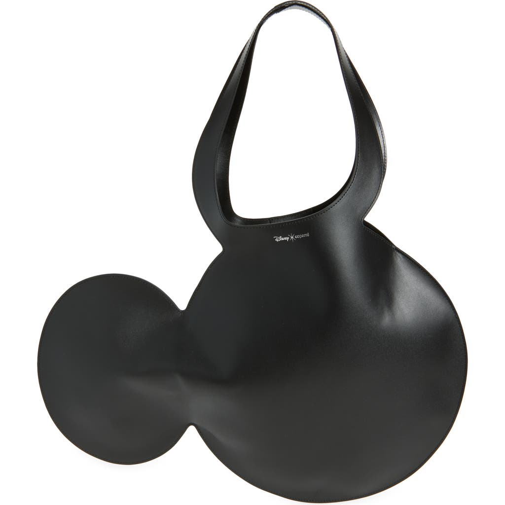 Coperni Mickey Black Handbag With Cut-out Handle And Logo Lettering On The Front In Leather