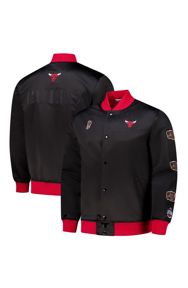 Mitchell & Ness Men's Mitchell & Ness Black Chicago Bulls Hardwood Classics Team OG 3.0 Lightweight Satin Full-Snap Jacket, Alternate, color, 