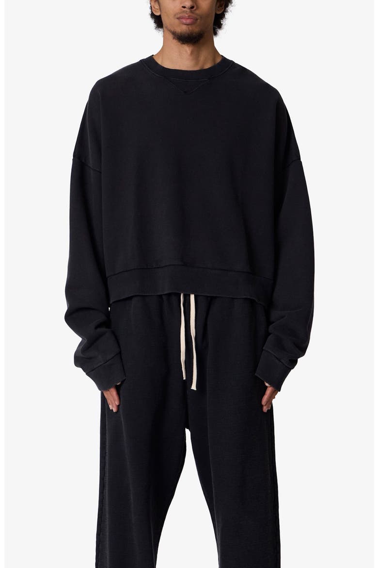Crop Cotton Crewneck Sweatshirt, Alternate, color, WASHED BLACK
