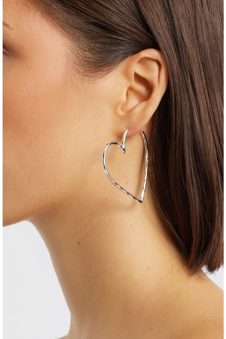 Hammered Heart Hoop Earrings, Alternate, color, SILVER