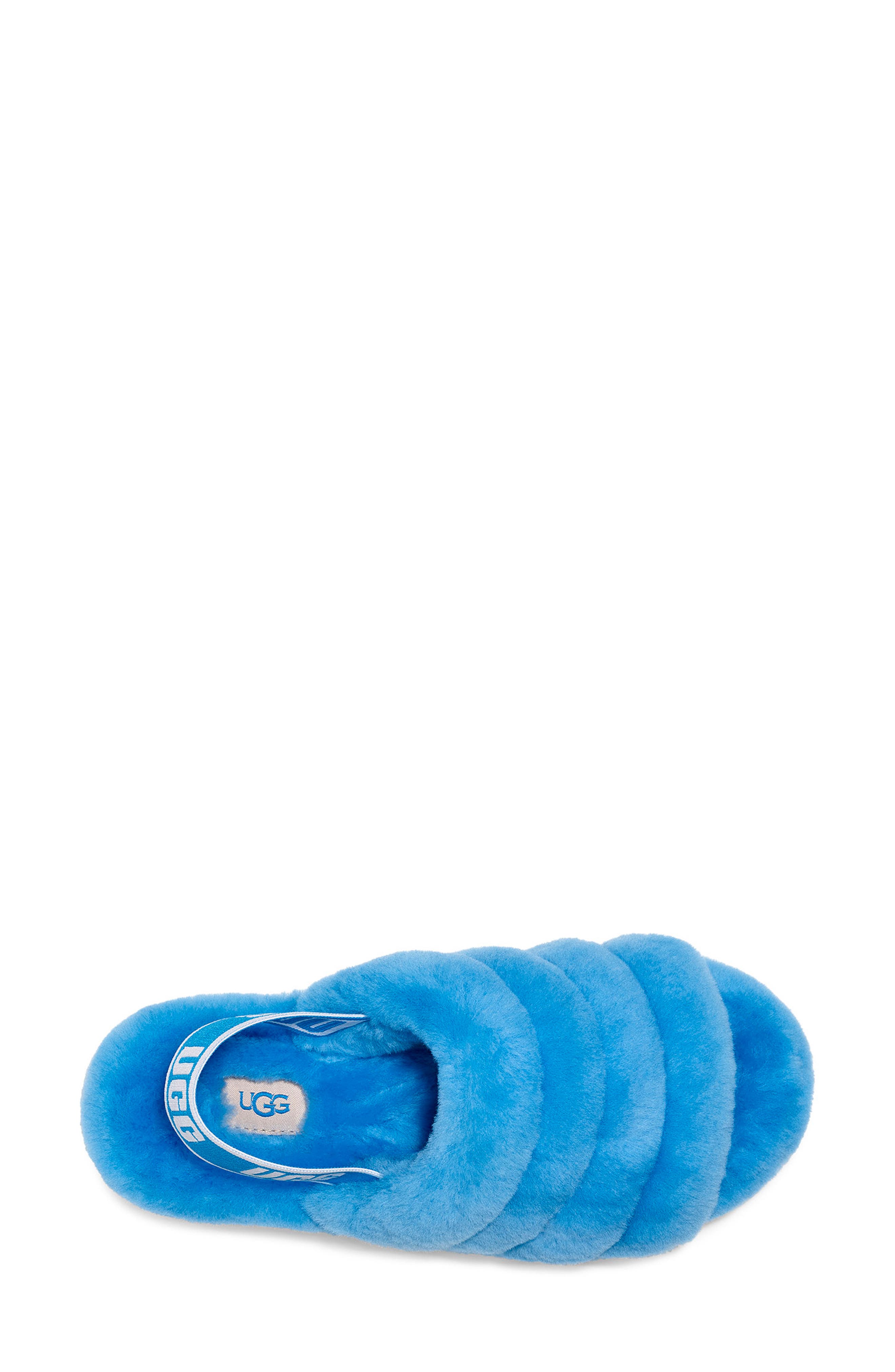 Fluff Yeah Genuine Shearling Slide, Alternate, color, NEON BLUE