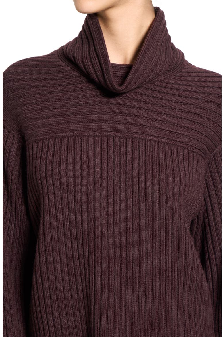 Directional Rib Cowl Neck Merino Wool Sweater, Alternate, color, DEEP PLUM