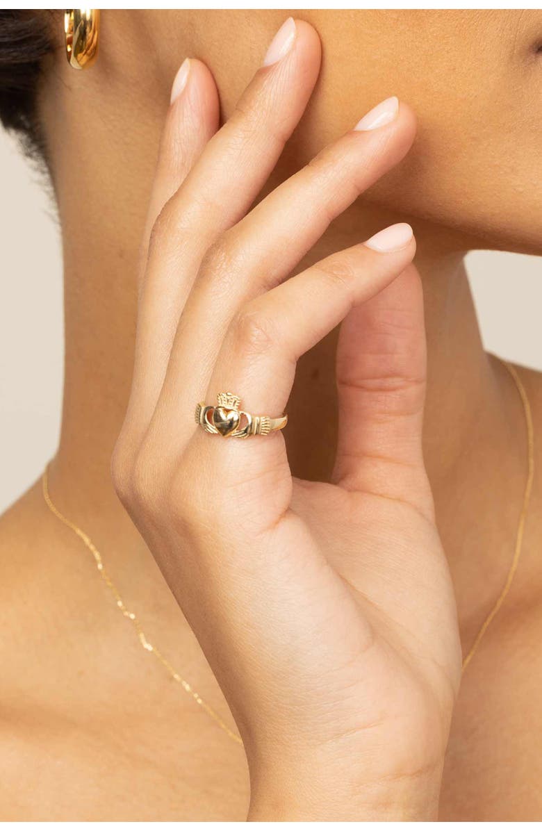 Oradina 14K Gold Claddagh Band Ring, Alternate, color, Yellow Gold