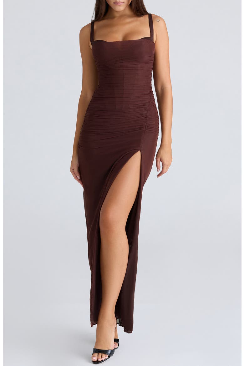 Lini Sleeveless Mesh Maxi Cocktail Dress, Main, color, BURGUNDY