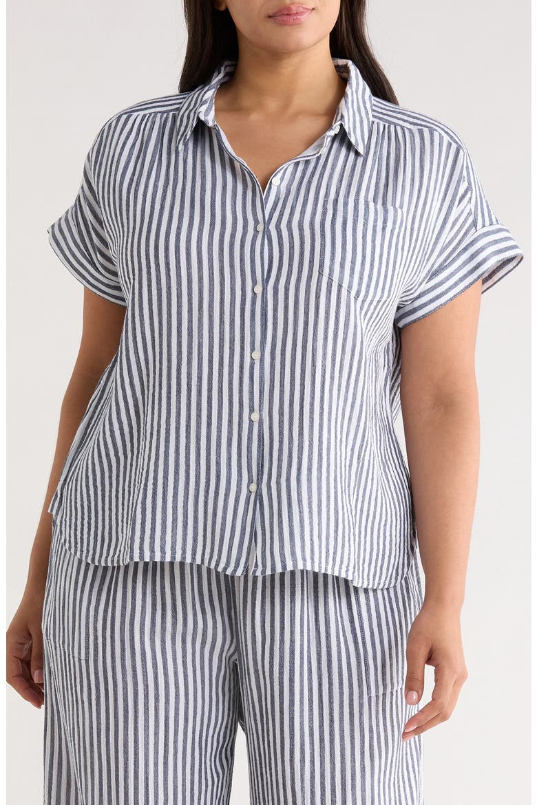 Cotton Gauze Button-Up Shirt, Main, color, NAVY- WHITE BRIANNE STRIPE