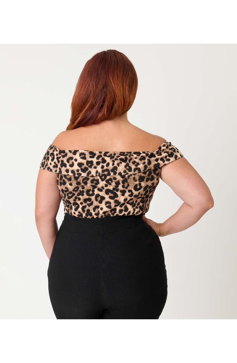 Unique Vintage Plus Size 1950s Maraschino Top, Alternate, color, Brown Leopard Print