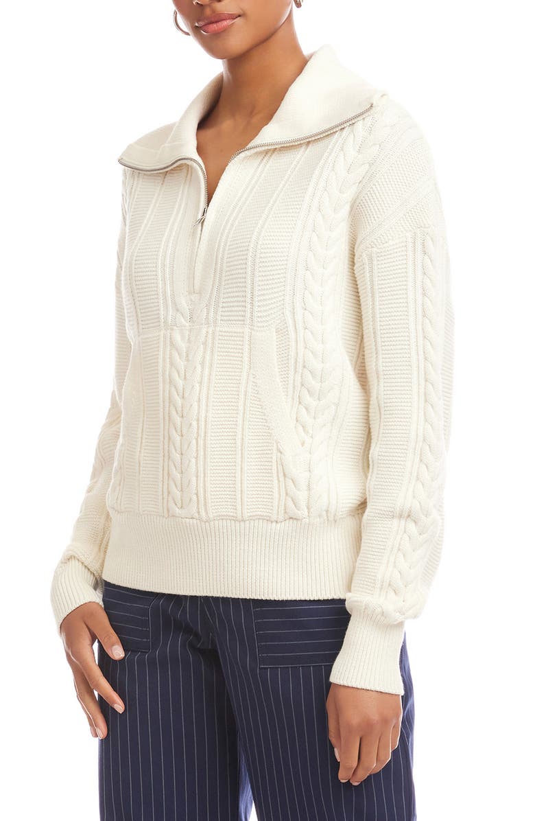 FIFTEEN TWENTY Karin Cotton & Wool Blend Half Zip Sweater, Alternate, color, Cream