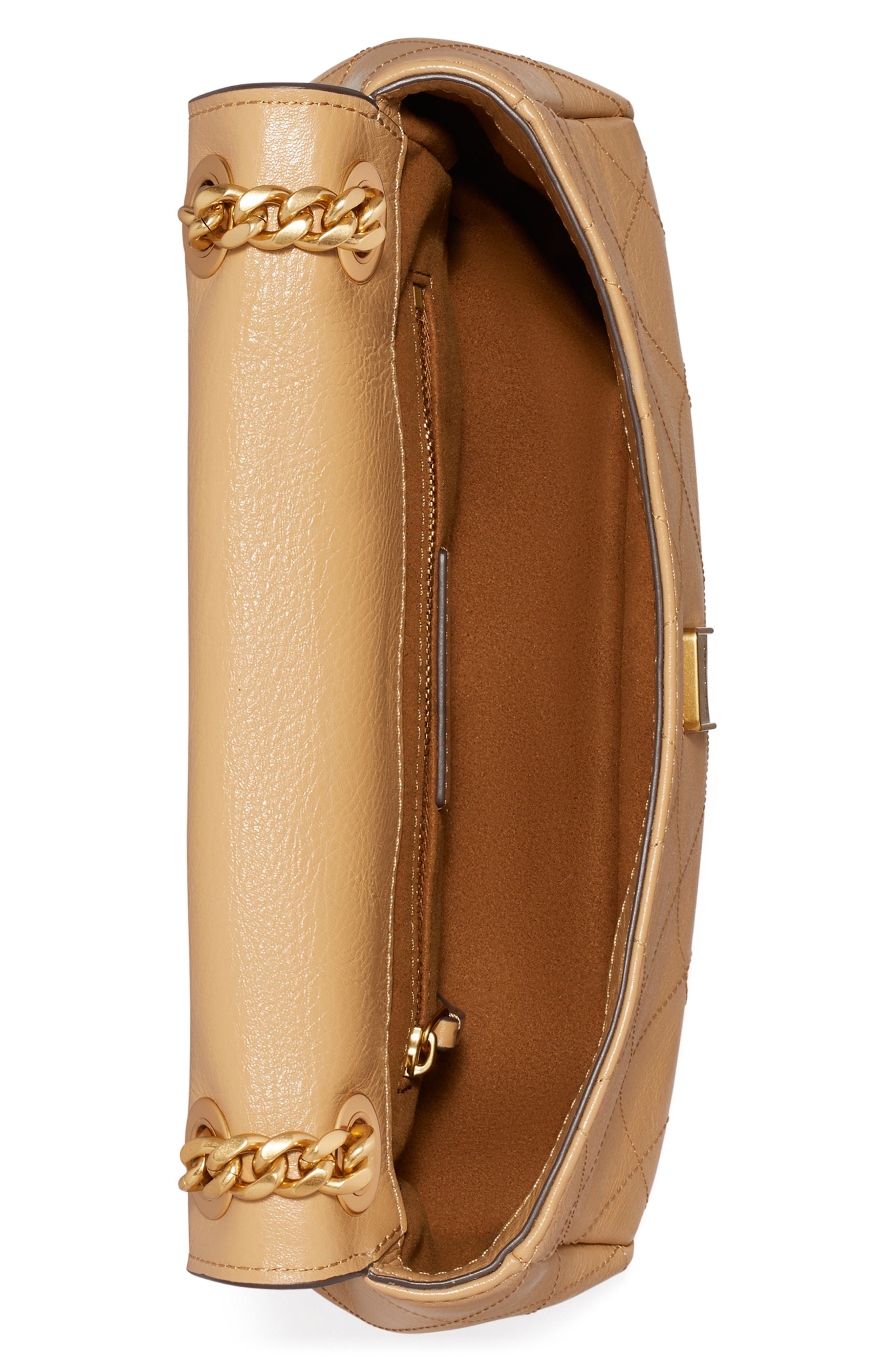 Tory Burch Small Charlie Leather Shoulder Bag, Alternate, color, Pecan