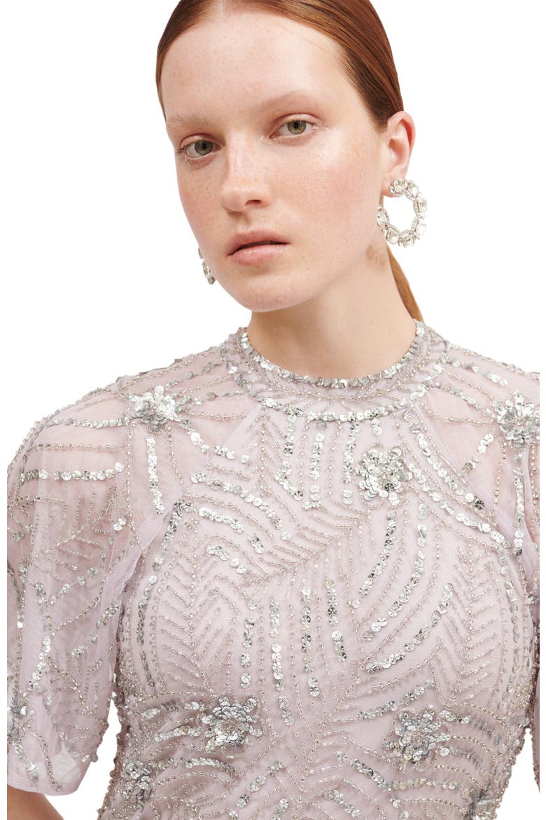 Occasion Embellished Sequin Beaded Halter Neck Evening Dress, Alternate, color, LILAC