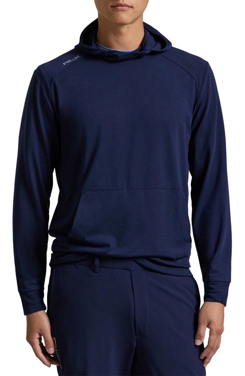 Polo Ralph Lauren Lounge Jersey Hooded Sweatshirt, Main, color, Oxford Blue