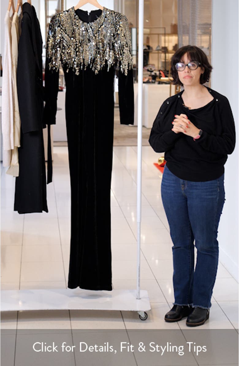 Katarina Sequin Long Sleeve Velvet Jumpsuit, sales video thumbnail