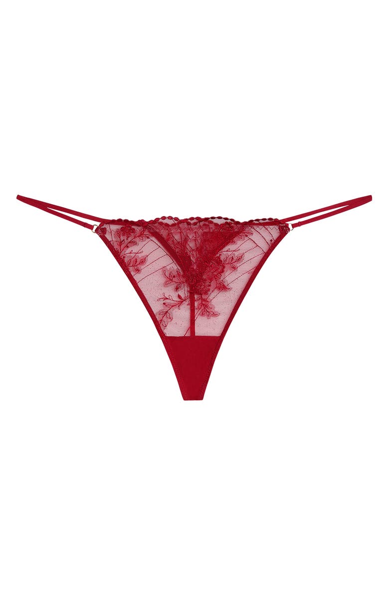 Wacoal Midnight Soirée Metallic Embroidered G-String, Alternate, color, Regina Red