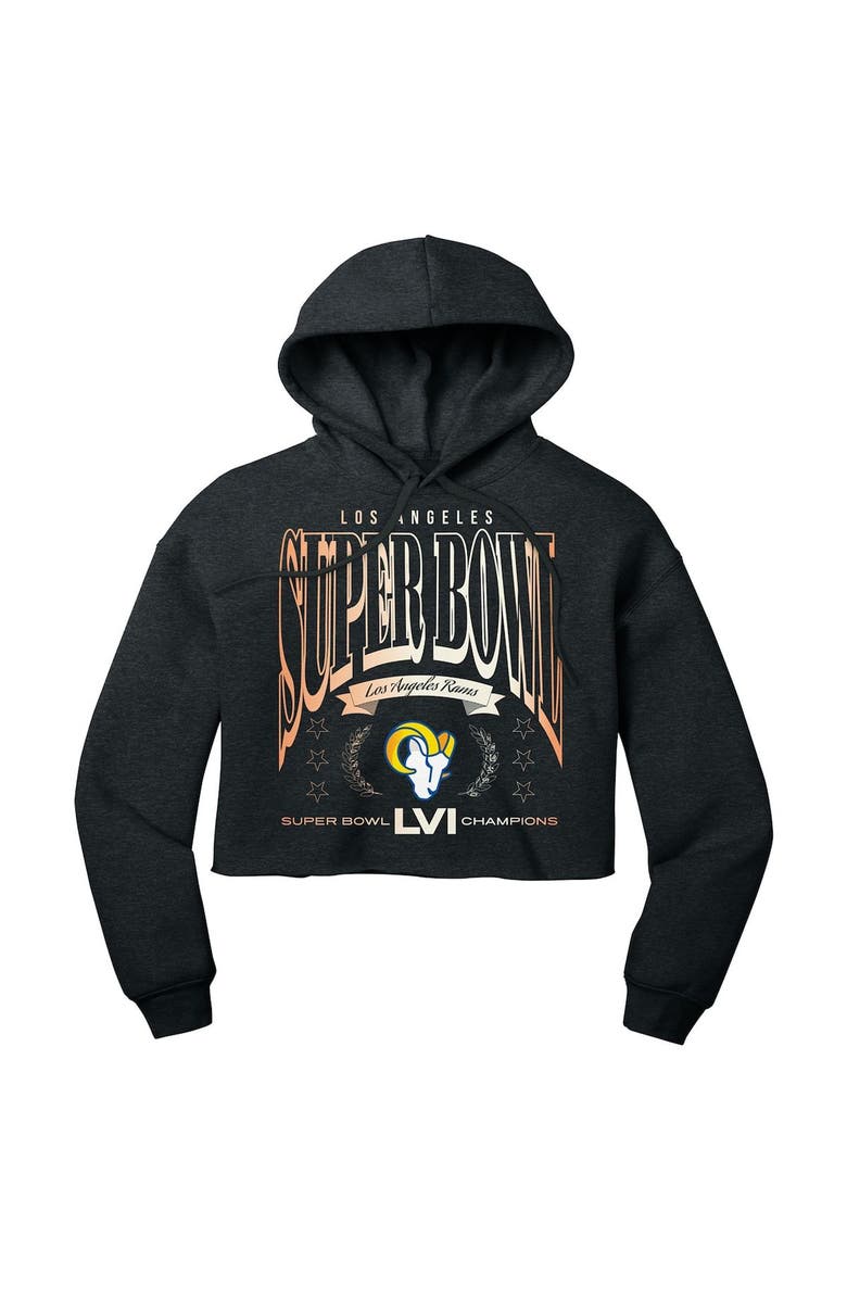 WEAR by Erin Andrews Women's WEAR by Erin Andrews Heathered Charcoal Los Angeles Rams Super Bowl LVI Champions We Are The Champs Cropped Pullover Hoodie, Alternate, color,