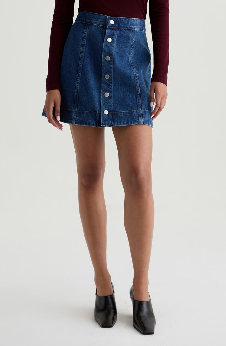AG Evie A-Line Denim Miniskirt, Main, color, Denali