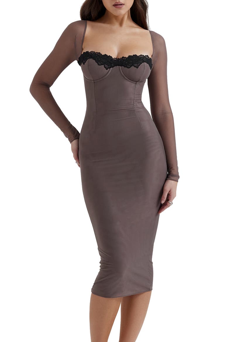 Seraphina Corset Detail Long Sleeve Dress, Alternate, color, PEBBLE GREY
