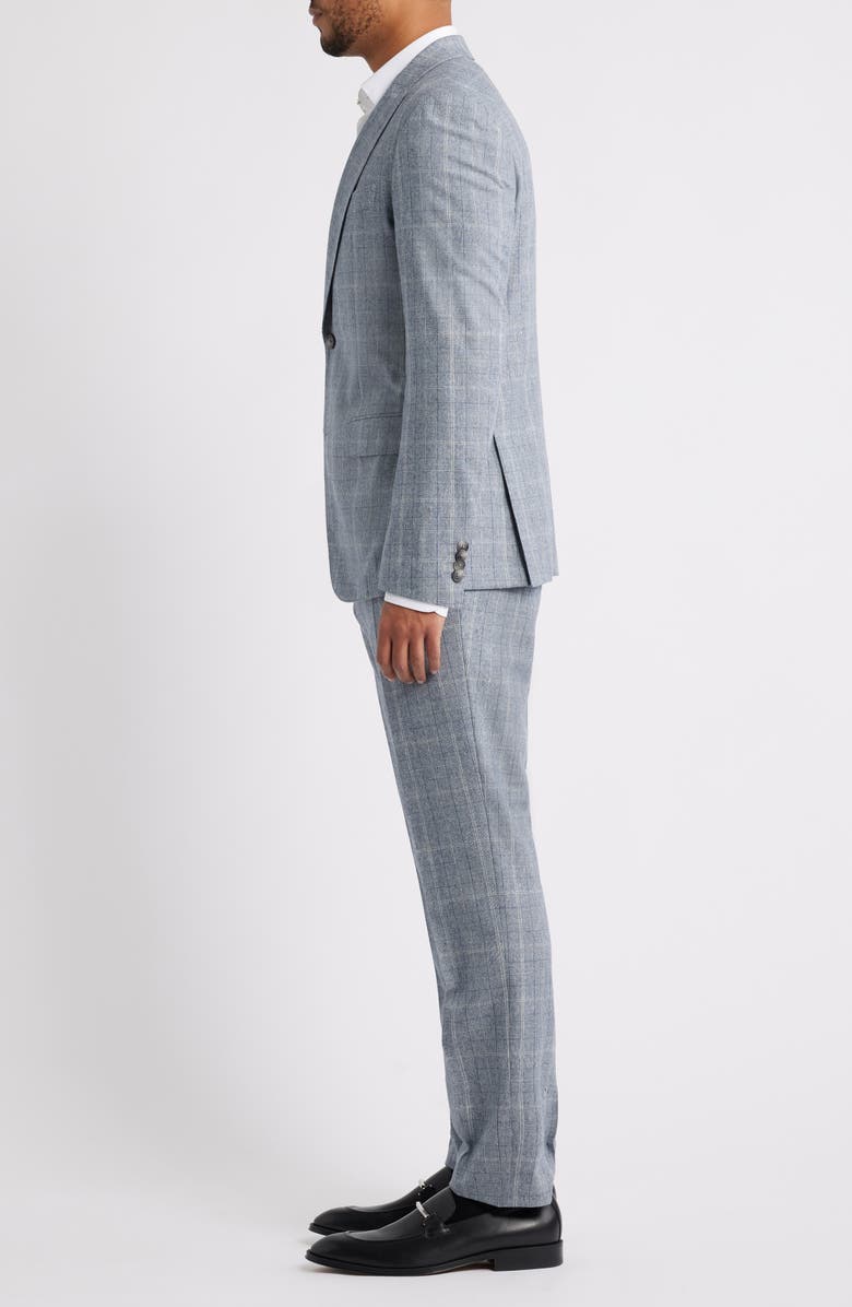 BOSS Huge Slim Fit Grey Glen Check Wool Suit, Alternate, color, Open Blue