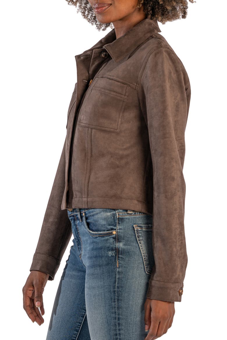Matilda Crop Faux Suede Trucker Jacket, Alternate, color, ALMOND