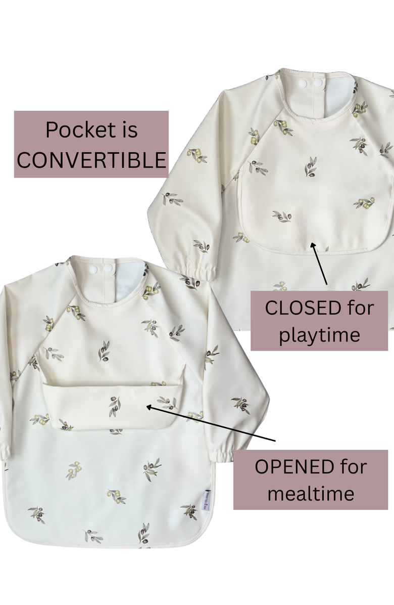 Neferland Classic High-Pocket Long Sleeve Bib Smock, Alternate, color, Zaytoun Olives (6M-24M)